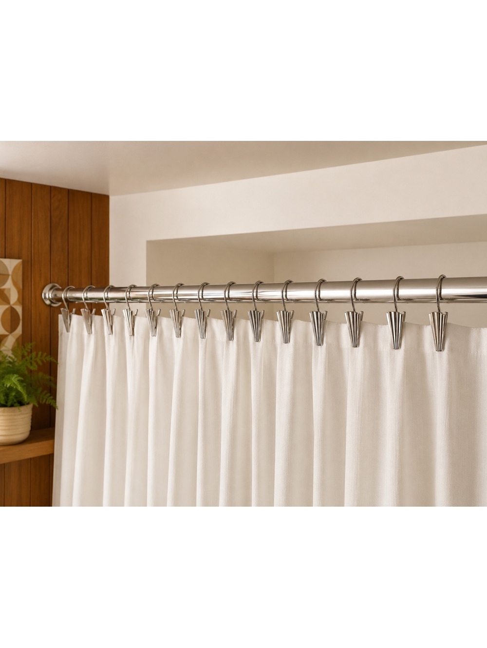 Vintage MCM Shower Curtain Hooks Set of 12 Chrome Metal 1970s 1980s Bathroom